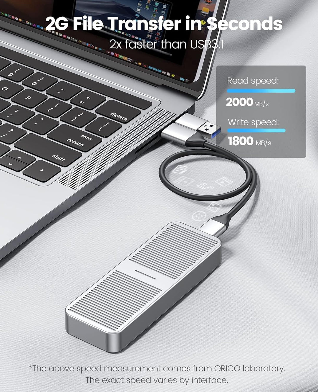 ORICO M.2 NVMe SSD Gehäuse 20 Gbps NVMe Case auf USB C 3.2 Gen2X2, Aluminium Externer Adapter für M2