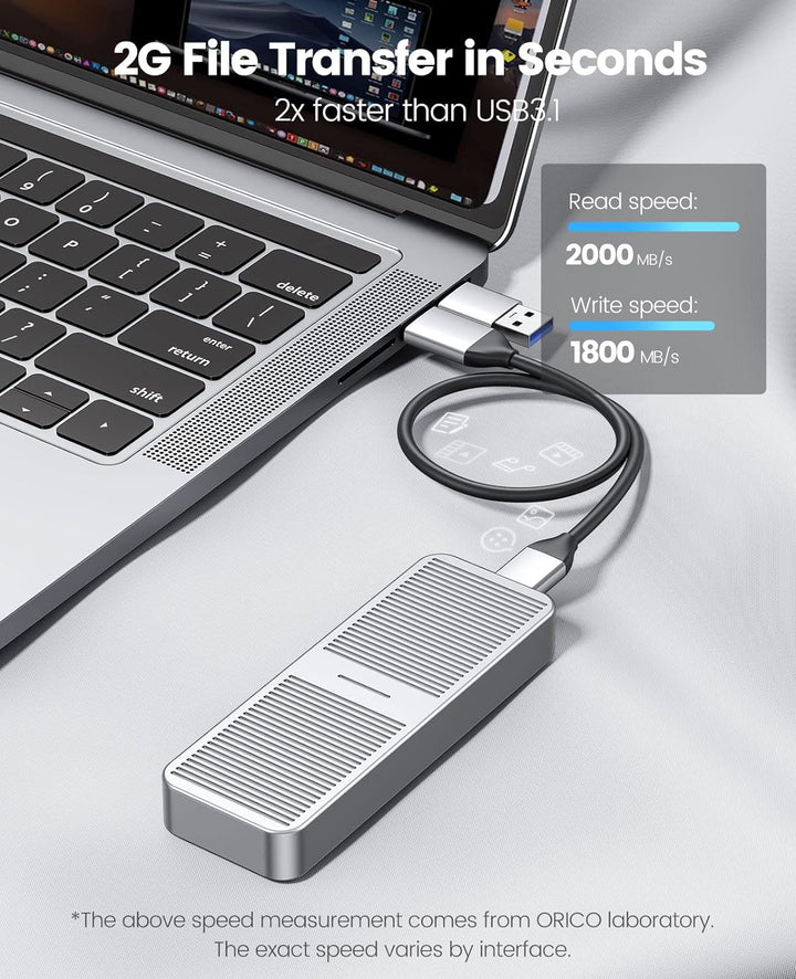 ORICO M.2 NVMe SSD Gehäuse 20 Gbps NVMe Case auf USB C 3.2 Gen2X2, Aluminium Externer Adapter für M2