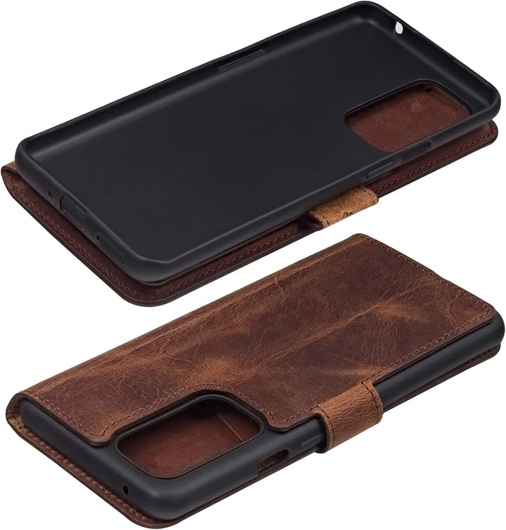Suncase Book-Style Hülle kompatibel mit Samsung Galaxy A53 5G Leder Tasche (Slim-Fit) Lederhülle Han
