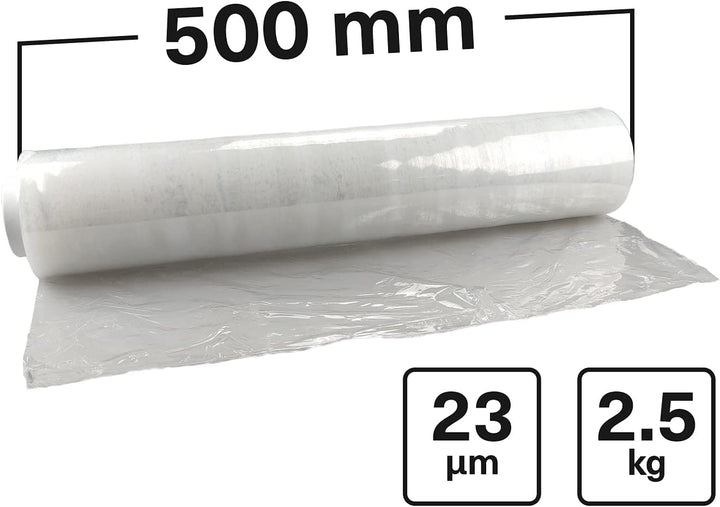 Netuno 1x weisse Stretchfolie 23my 500 mm 2,5 kg transparente Folie Polyethylen Folie Cast-Film Weis