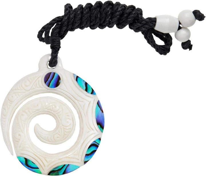 81stgeneration Unisex Geschnitzter Knochen Paua Abalone Runder Koru Gemusterter Anhänger Halskette