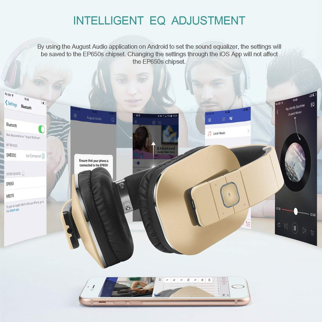 August EP650 - Bluetooth Kopfhörer v4.2 NFC mit aptX Low Latency - Stereo Over Ear Headphones mit Au