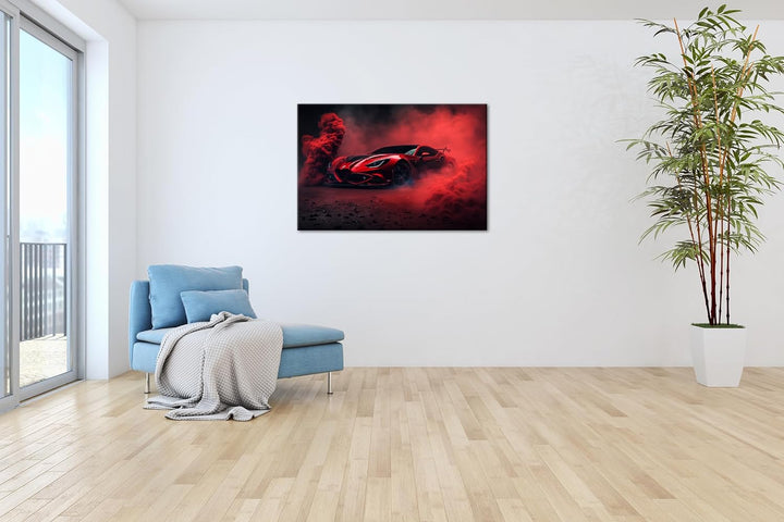deyoli luxuriöser roter Lamborghini Format: 60x40 als Leinwand, Motiv fertig gerahmt auf Echtholzrah
