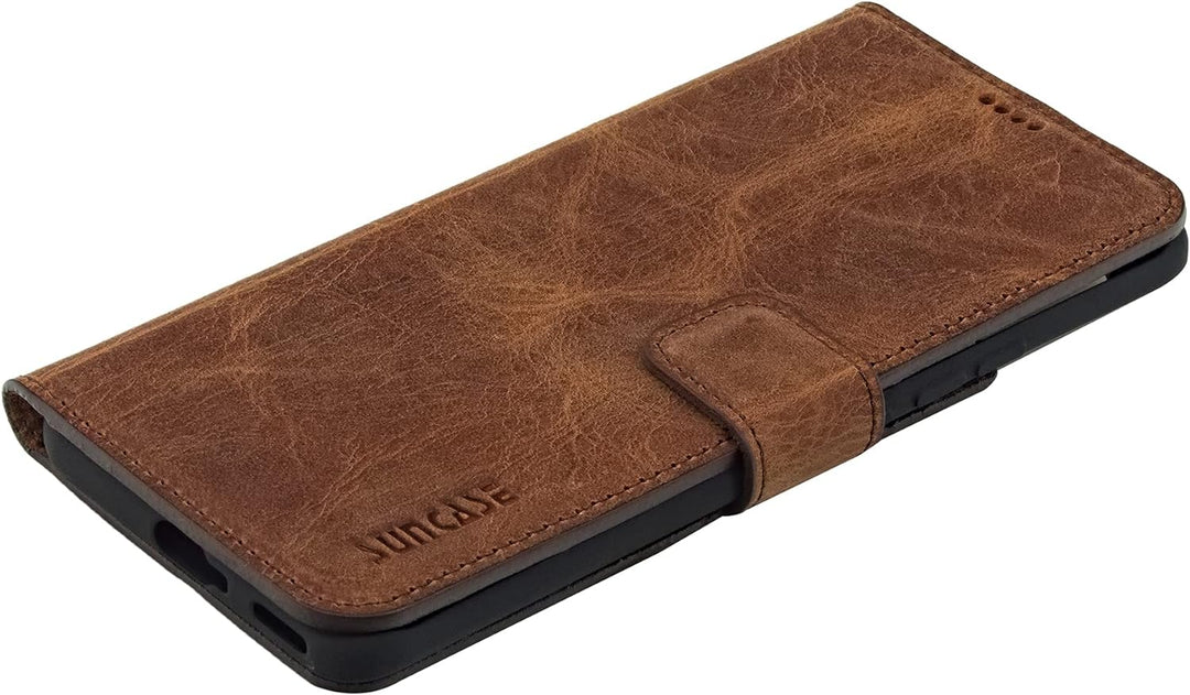 Suncase Book-Style Hülle kompatibel mit Xiaomi Mi 11 Leder Tasche (Slim-Fit) Lederhülle Handytasche