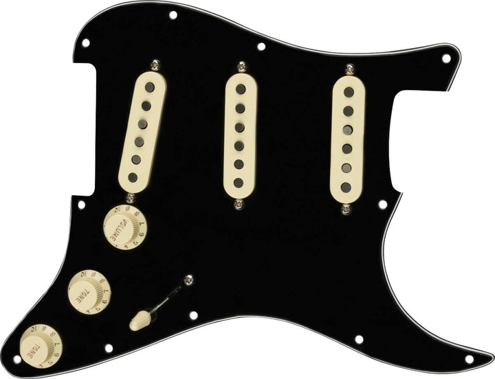 Fender Pre-wired Pickguard Strat Tex-Mex, einbaufertig verkabelt – SSS – Schwarz Schwarz Tex Mex, Sc