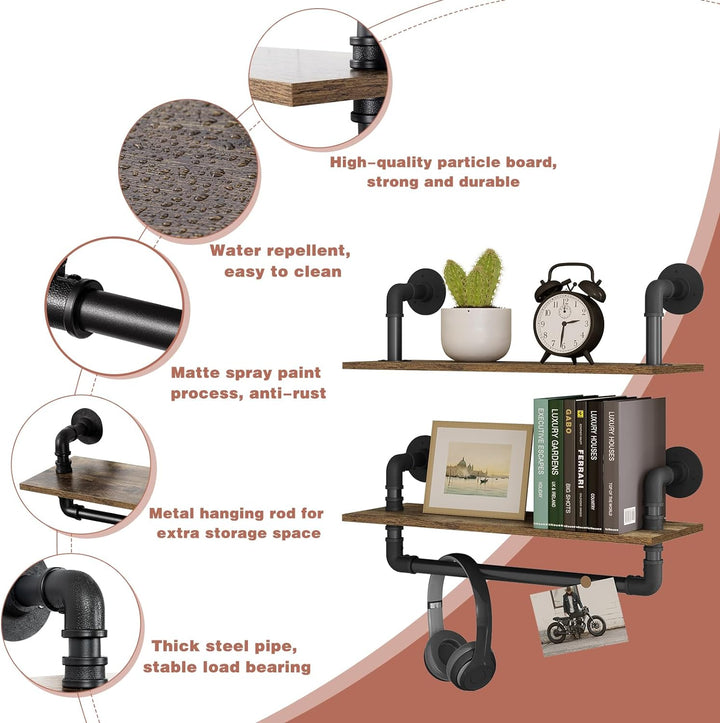 EUGAD Wandregal, Hängeregal 2er Set, Industrie Schweberegal, Regal für Wand, als Hängeorganizer Wand