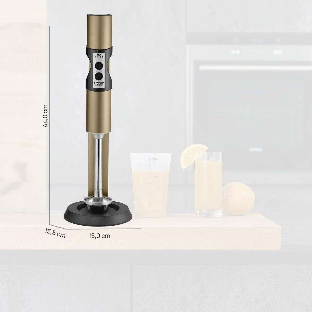 ritter stilo 7 kabelloser Stabmixer, Pürierstab mit Akku aus Vollmetall, Made in Germany, Dunkles Br