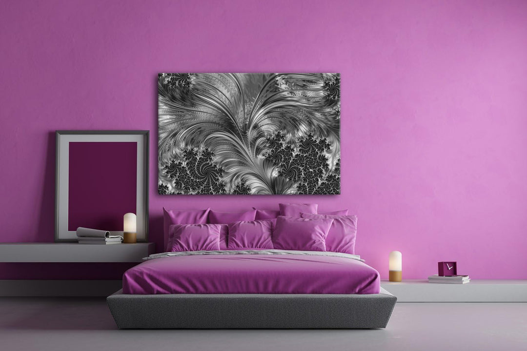 deyoli violettes Fraktal Muster Format: 80x60 Effekt: Schwarz/Weiss als Leinwand, Motiv fertig gerah