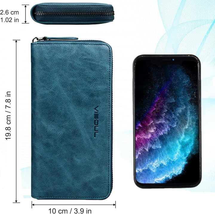 VISOUL Premium Brieftasche Echtleder/Italienisches Leder mit RFID-Schutz, XL Geldbörse für Herren Bl