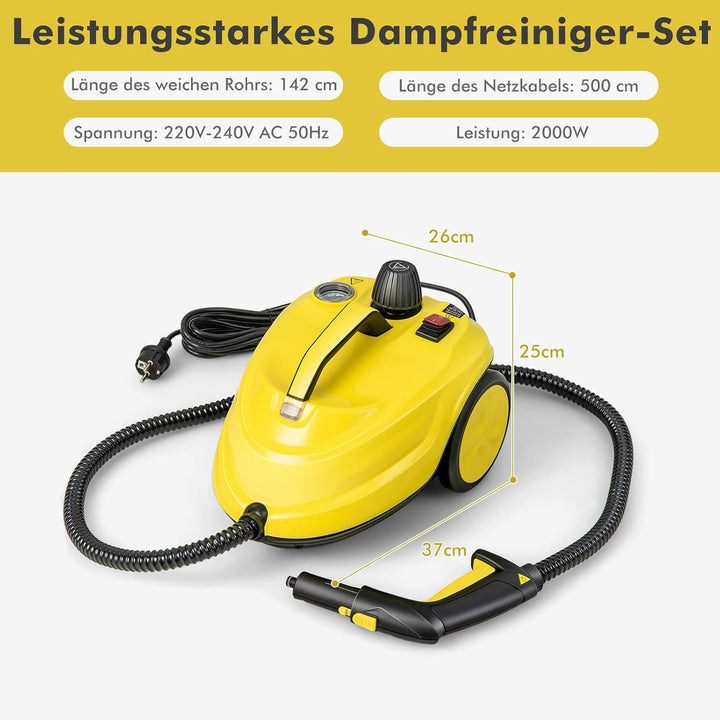 COSTWAY Dampfreiniger 2000W, Reinigungsmaschine 1,8 L Wasserkapazität &13 Zubehörsätze, Bodendampfre