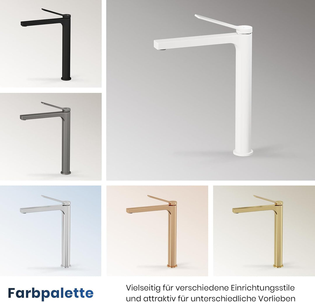 EMKE Wasserhahn Bad Weiss Matt, 335 x 233 x 46 mm, Messing, Keramikkartusche, Badarmatur, Mischbatte