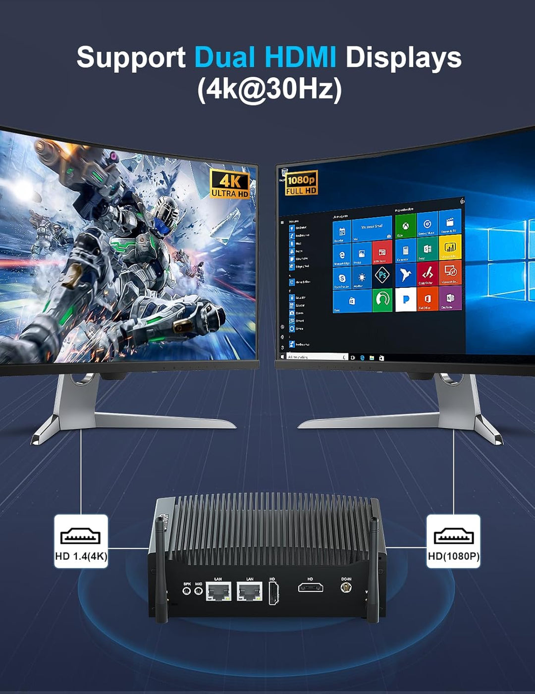 Baieyu Industrial Lüfterloser Mini Computer Core i5-7300U PC Lüfterlos Vorinstalliertes Windows 10 P