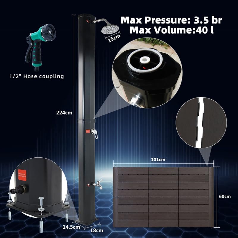 CCLIFE Solardusche mit Kunststoffboden 40L Solar Gartendusche Pooldusche Regendusche Aussendusche Ga