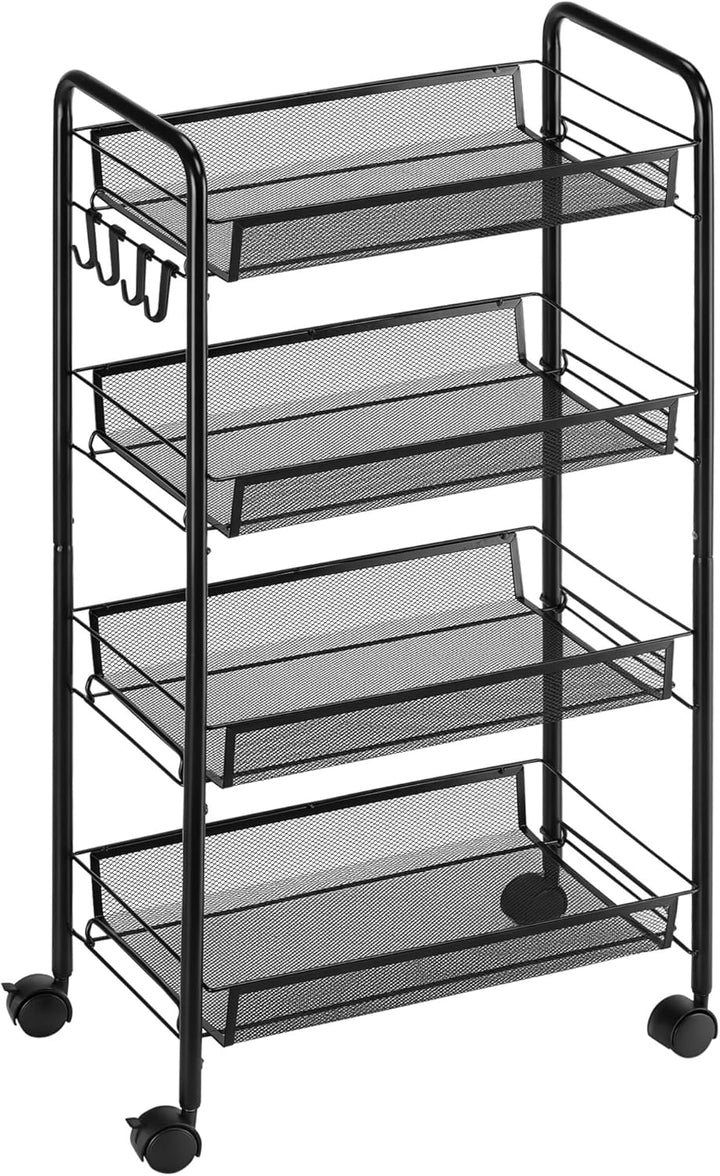 HOMCOM Servierwagen abnehmbar, Rollwagen mit 4 Ebene, Küchenwagen mit Haken, Aufbewahrungswagen mit