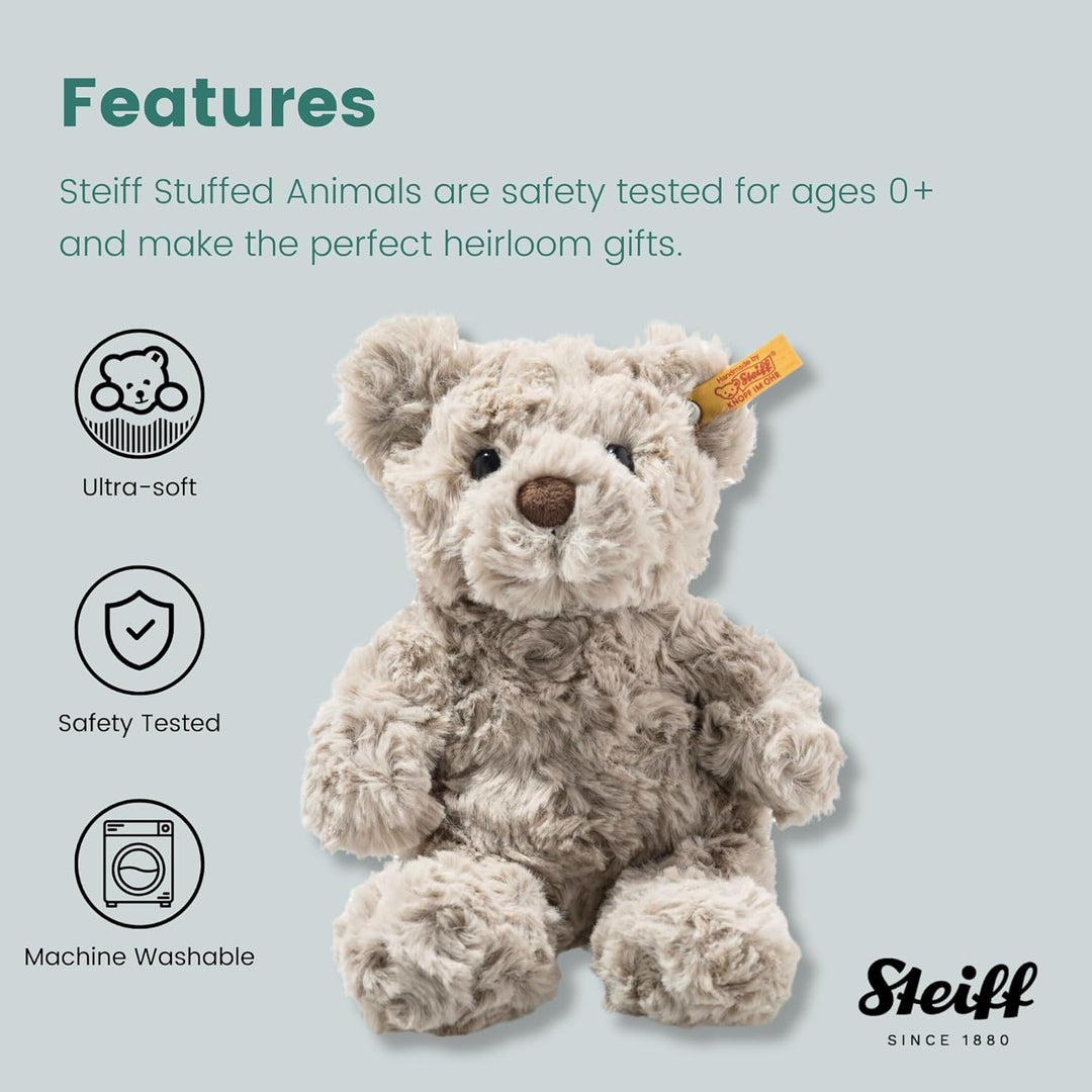Steiff Soft Cuddly Friends Honey Teddybär hellgrau 18 cm, Teddy aus flauschigem Plüsch, Grau 18 cm S