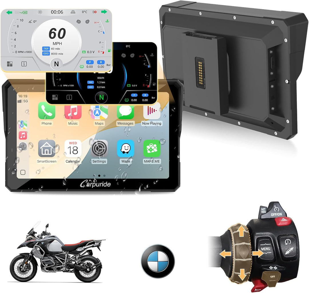 Carpuride W702BS Pro Motorrad Carplay Bildschirm mit BMW Wonder Wheel für BMW Motorrad, Kabelloses C