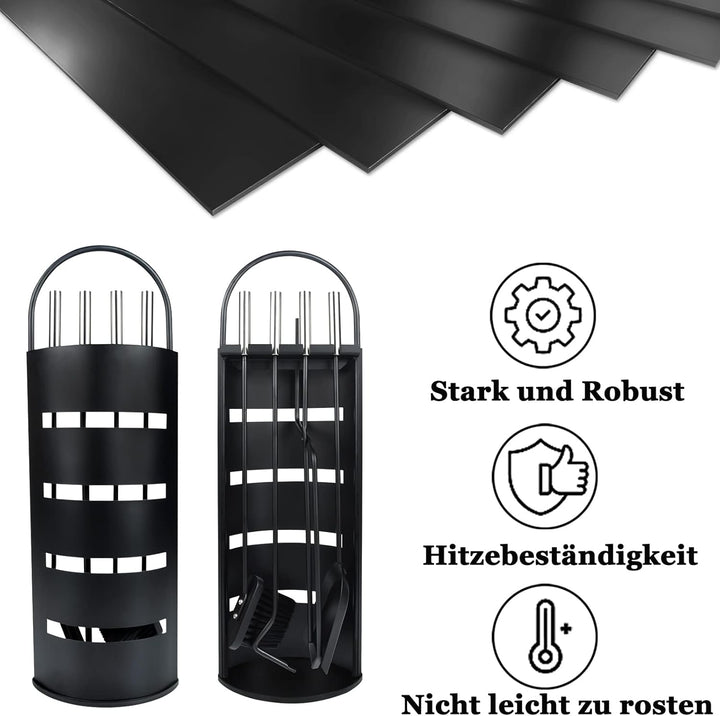 Yznahre Edelstahl Kaminbesteck Set 5 TLG, Modern Kamingarnitur Kaminwerkzeug mit StÀnder, Besen, Zan
