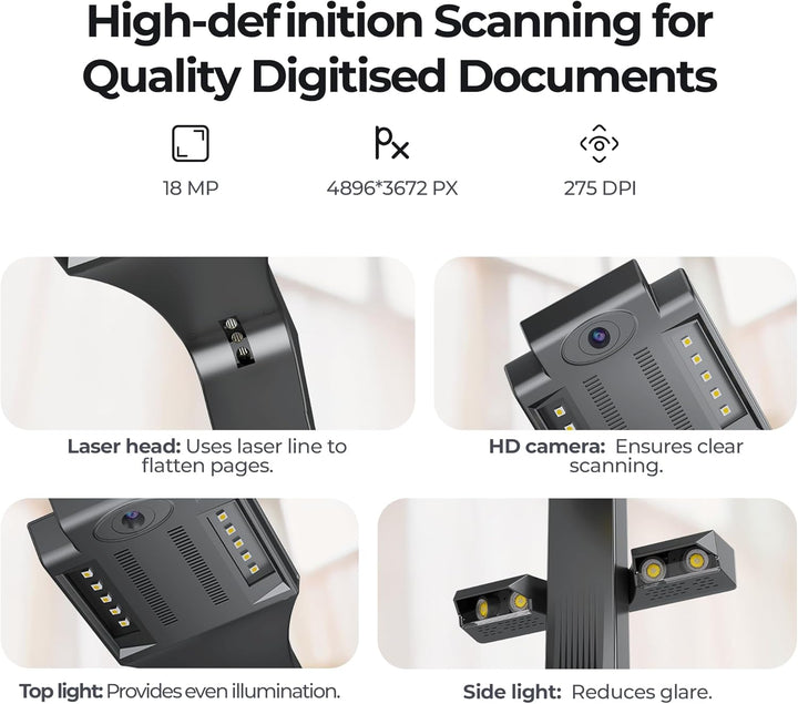 CZUR ET18 Pro Buchscanner mit LED Fülllicht, OCR Dokumentenscanner 18 Megapixel Dokumentenkamera Vis