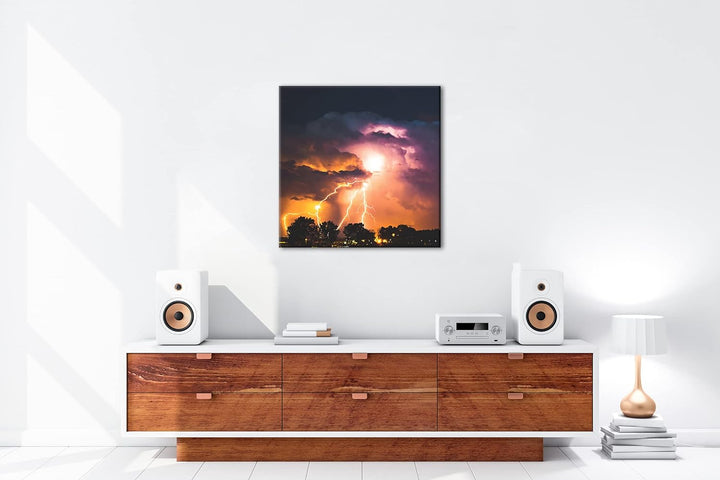 deyoli stürmische Blitze Format: 70x70 cm als Leinwandbild, Motiv fertig gerahmt auf Echtholzrahmen,