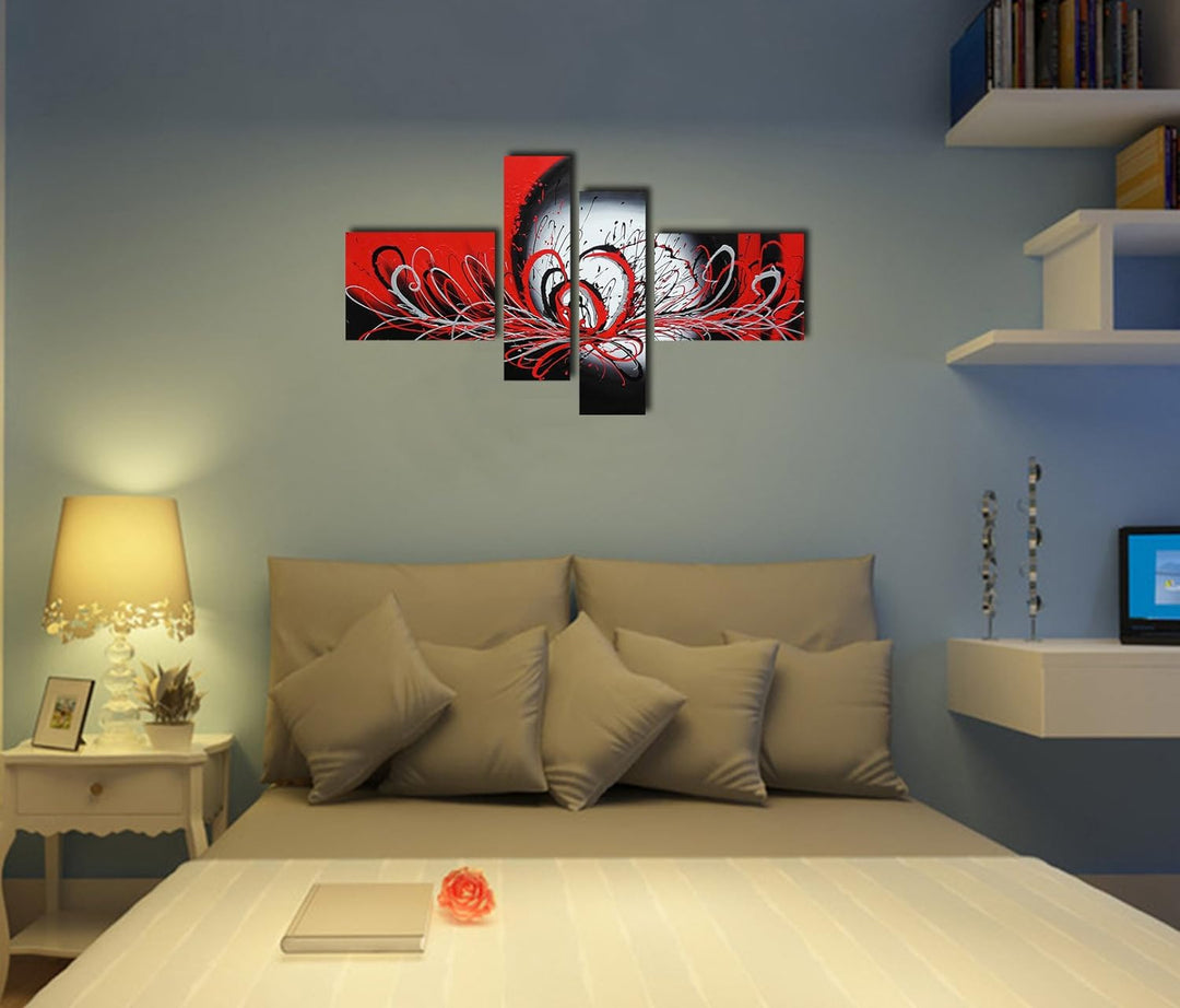 Fokenzary Leinwandbild handgemalt Rot und Schwarz modern abstrakt fliessende Farben gerahmt fertig z