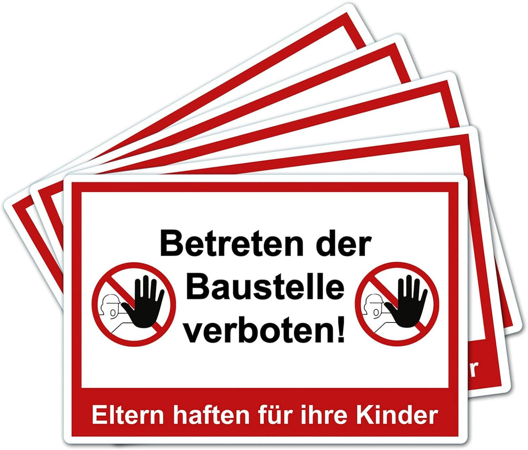 5 Stück Betreten der Baustelle verboten Eltern haften für ihre Kinder Schild 20 x 30 cm aus stabiler
