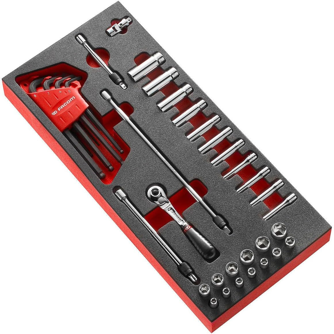 FACOM Schaumstoffmodul mit 12 Kant Steckschlüsseln1/4 Zoll, Stiftschlüsseln und Bits - metrisch, 1 S