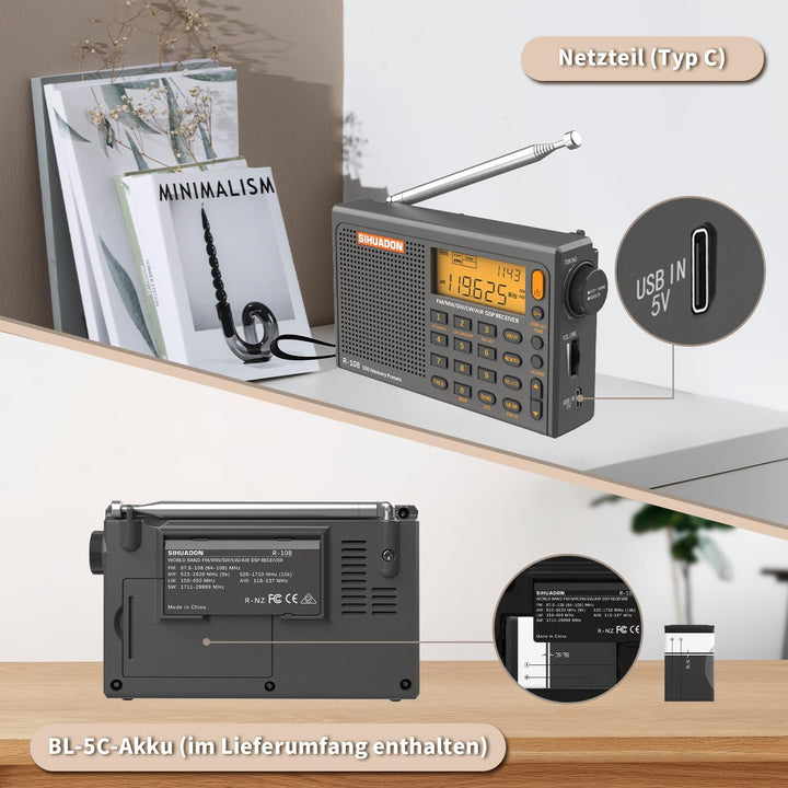 Tragbares Radio SIHUADON R108 UKW Radio SW MW Multiband Radio Mit Klar Empfang und Super Klang Lauts