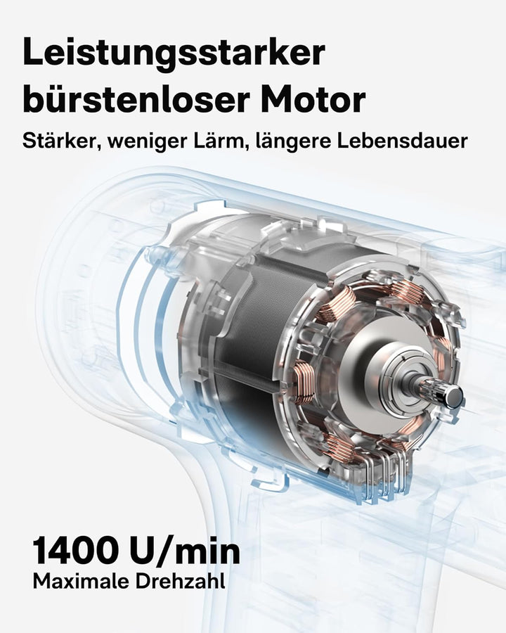 HOTO bürstenloser Bohrschrauber, 12V Akkuschrauber mit LED Bildschirm, 2 Modi max. 30 Nm mit 30 Dreh