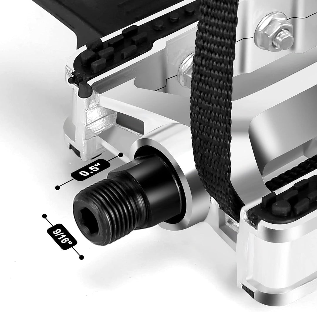 VIEWALL Fahrradpedale Zehenkäfige 9/16" Spin Bike Pedale mit Riemen und Zehenclips für Outdoor-Radfa