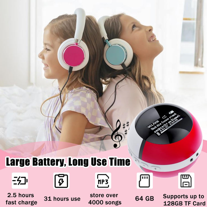 64 GB MP3 Player Kinder, MP3 Player Bluetooth 5.0, Mini Monster Ball Musik Player mit Kopfhörer, mp3