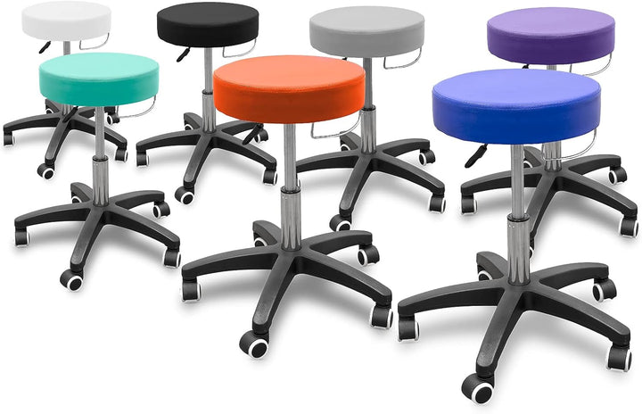 QUIRUMED Hocker mit Rollsockel und Handtuchhalter, weisse Farbe, Kunstleder, hochdichte Polsterung,