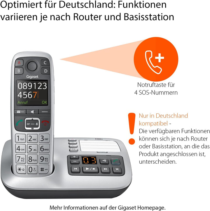 Gigaset E560A - Schnurloses Senioren DECT-Telefon - Mobilteil mit Anrufbeantworter - Farb-Display -