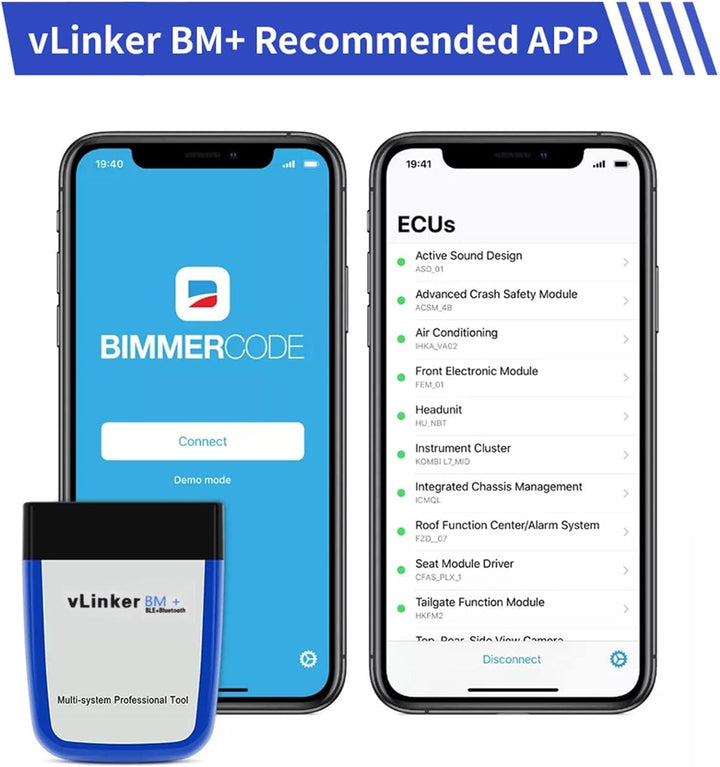 vLinker BM+ OBD2 Bluetooth Diagnose Scan Tool, OBDII Autoscanner für iOS, Android, und Windows - Gem