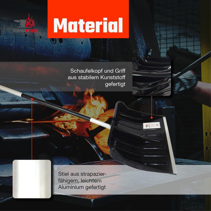 SHW-FIRE Schneeschaufel 55cm breit mit geradem Alu-Stiel 118cm lang - Idealer Schneeschieber für den