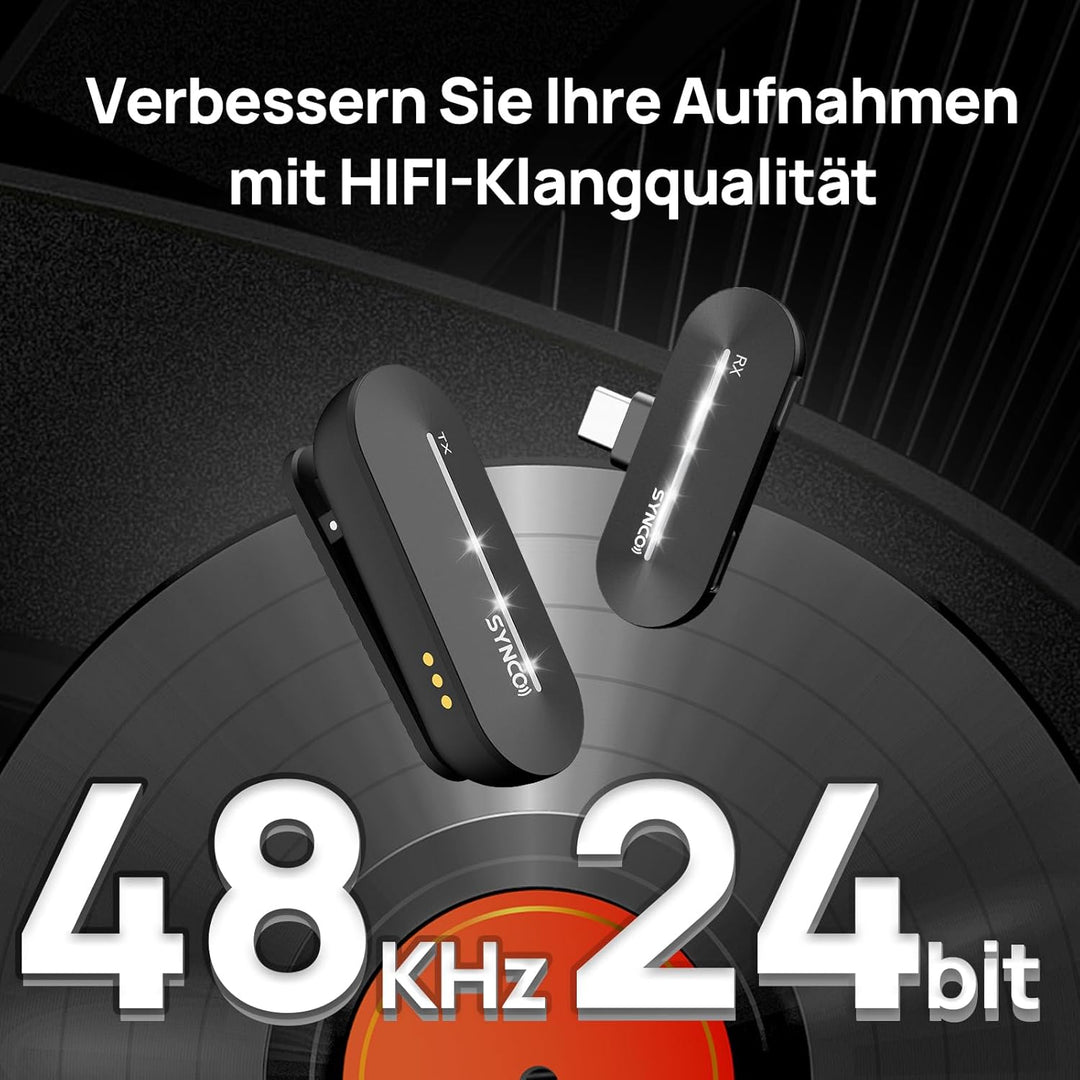 SYNCO Typ-C Drahtloses Lavalier-Mikrofon, P1ST 2,4GHz Kabelloses Lavalier Handy Mikrofon mit Ladekof