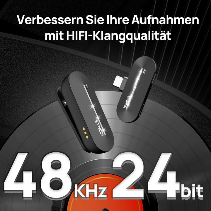 SYNCO Typ-C Drahtloses Lavalier-Mikrofon, P1ST 2,4GHz Kabelloses Lavalier Handy Mikrofon mit Ladekof