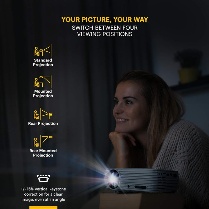 KODAK FLIK X4 Heim-Projektor | 4.0 LCD kompaktes Heimkino-System projiziert bis zu 150 Zoll mit 1080