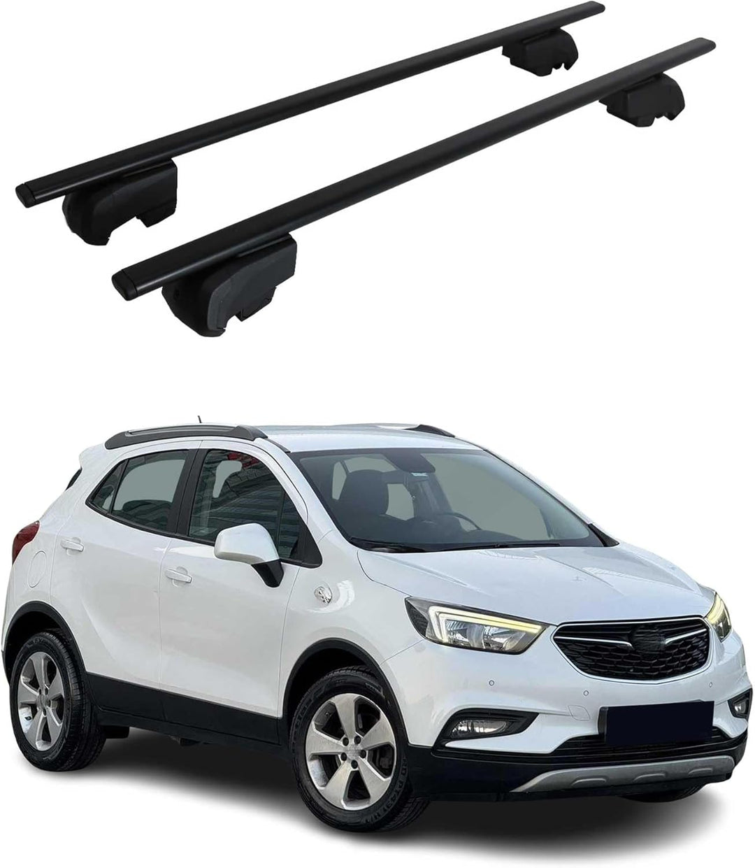 Dachträger Gepäckträger kompatibel mit Opel Mokka X 2015-2023 Grundträger Schwarz 2X TÜV, Schwarz