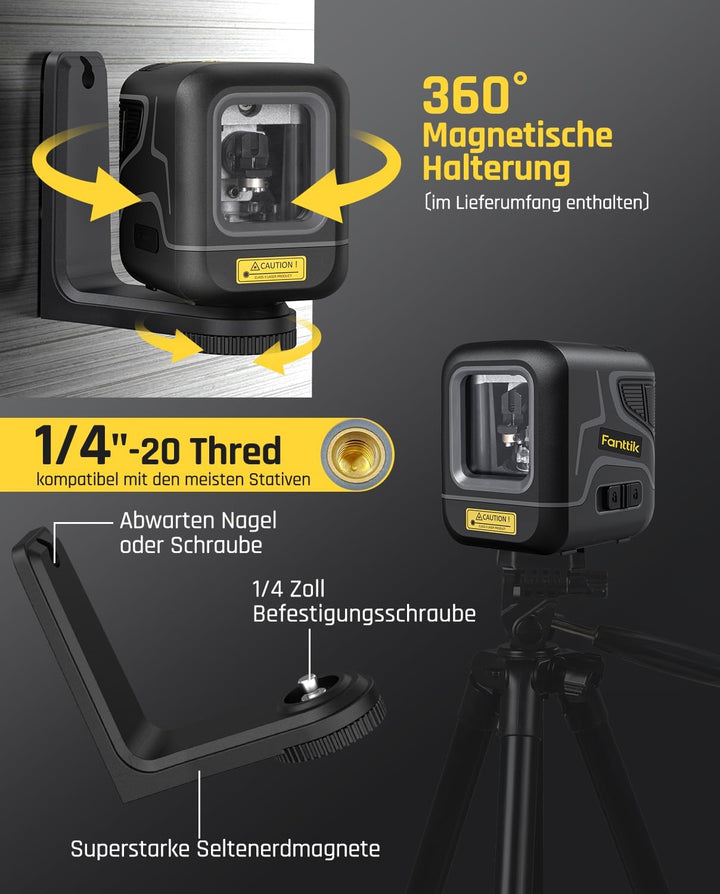 Fanttik D2 Kreuzlinienlaser Selbstnivellierend, Linienlaser Grün 30m, Wiederaufladbare Batterie, USB