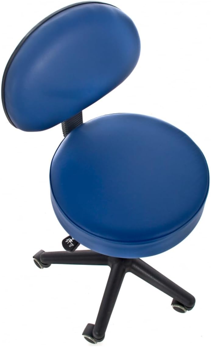 QUIRUMED Hocker mit Rückenlehne, Gaslift, mit 5 Rädern, Schwarze Farbe, hochdichte Kunstlederpolster