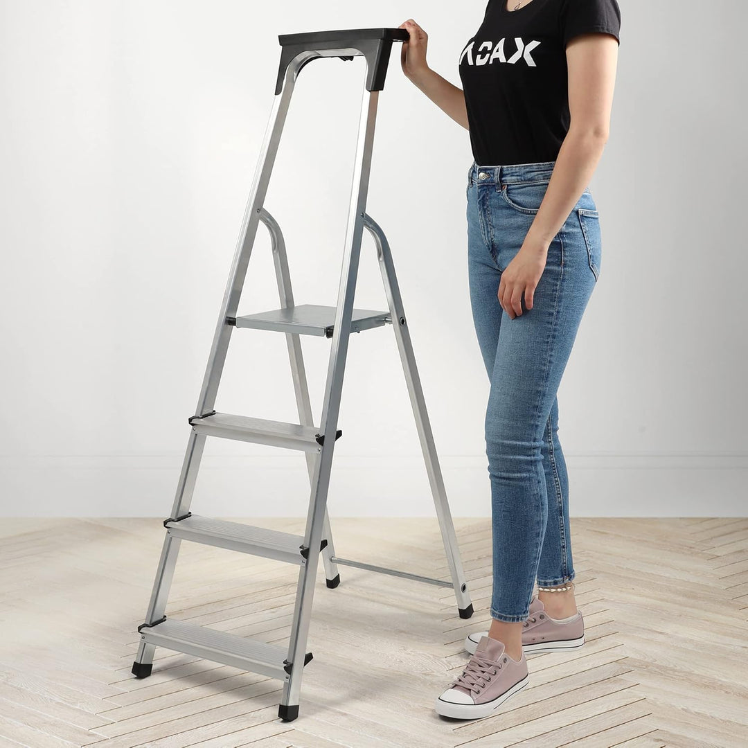 KADAX Aluminiumleiter, Stehleiter bis zu 125 kg, Stufenleiter, Klapptritt für Senioren, Alu-Sicherhe