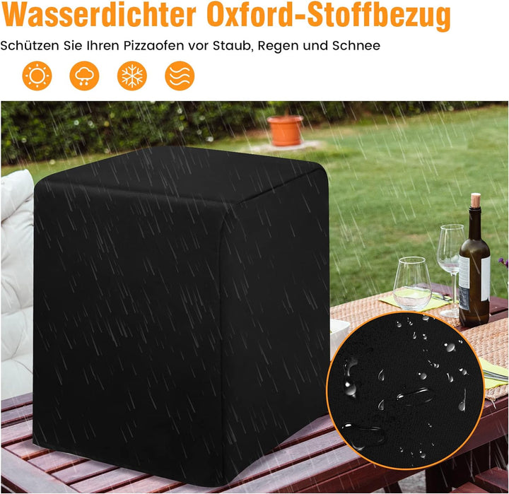 COSTWAY 4-in-1 Pizzaofen, Outdoor-Grill, holzbefeuerter Pizza Ofen mit wasserdichter Abdeckung, Pizz