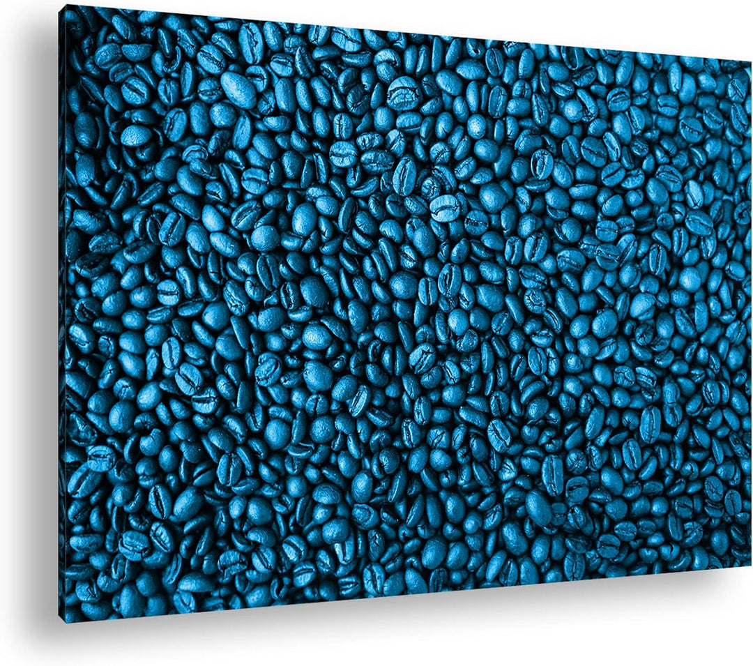 deyoli viele Kaffeebohnen Format 80x60 Effekt: Monocrome Blau als Leinwandbild, Motiv fertig gerahmt
