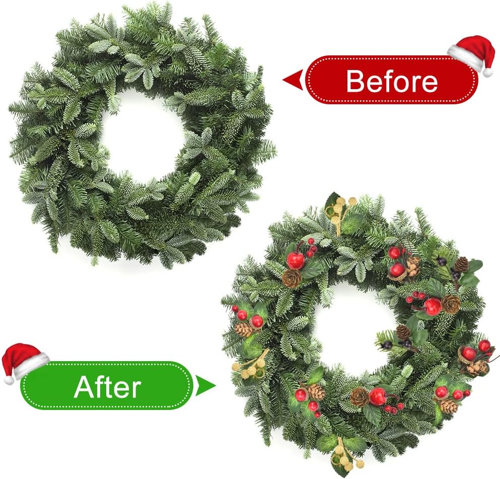 BUZIFU 20pcs Weihnachtsbeeren Picks künstliche Tannenzapfen Weihnachtsdekoration Aussen Weihnachtsbe