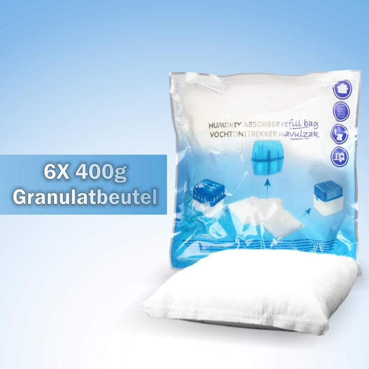 Stimo 6x Luftentfeuchter Nachfüllpack 400g Raumentfeuchter Feuchtigkeits-Stopper Granulat - Beutel (