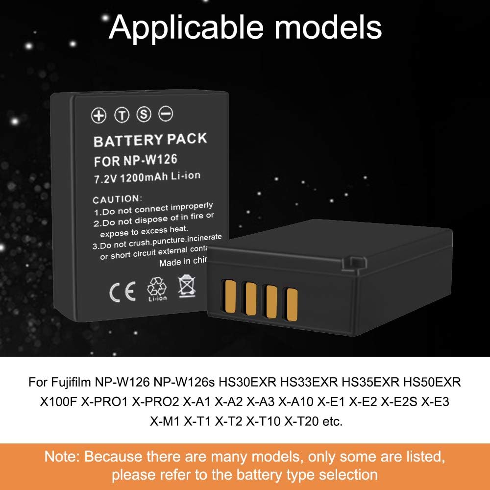 CITYORK 2er-Pack NP-W126 1200 mAh Ersatzakku und LCD-Ladegerät Kompatibel mit Fujifilm X100F, X100V,