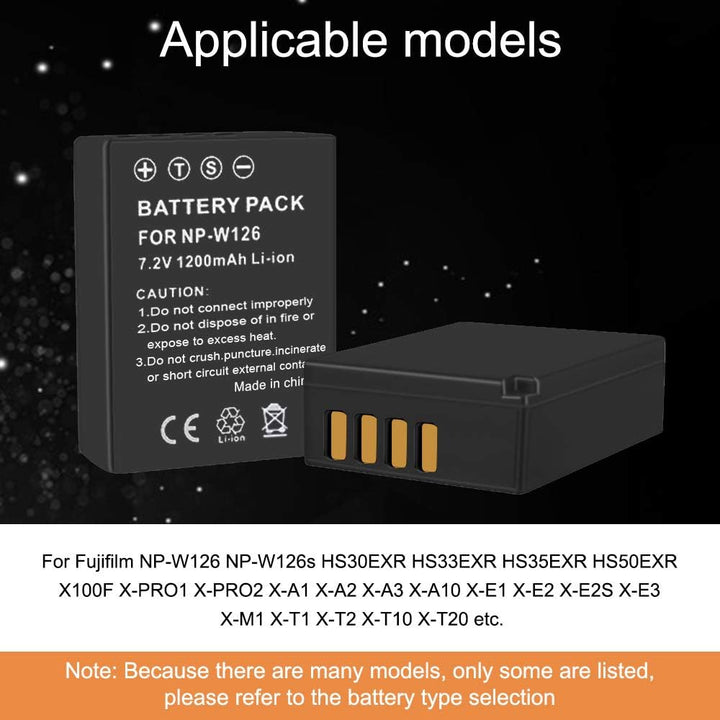 CITYORK 2er-Pack NP-W126 1200 mAh Ersatzakku und LCD-Ladegerät Kompatibel mit Fujifilm X100F, X100V,