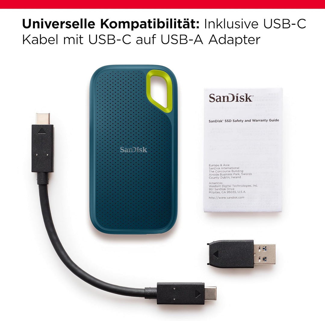 SanDisk Extreme Portable NVMe SSD 1 TB (USB-C, bis zu 1.050 MB/s Lesegeschwindigkeit und 1.000 MB/s