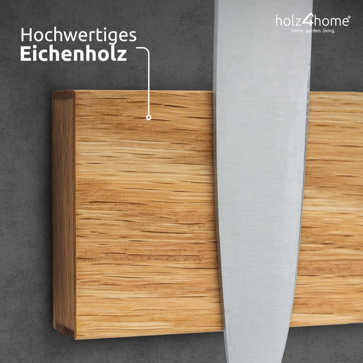 holz4home® Magnetleiste Messer Eichenholz 40x6 cm I Messerleiste magnetisch zum Kleben oder Schraube