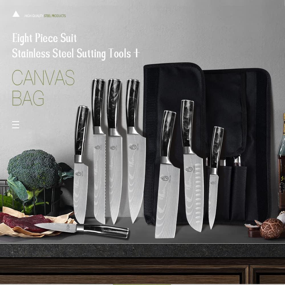 FULLHI Messer Set, 14pcs japanisches Messer Set, Mehrfarbige Premium deutsche Edelstahl Küchenmesser